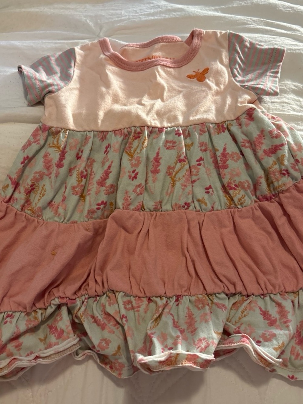 Burt's Bees Baby Pink and Mint Floral Tiered Dress